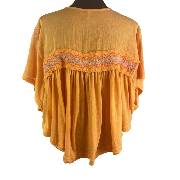 Free People Market Embroidered V-Neck Top in Carrot Ginger Orange Cotton Blend - Picture 10 of 16